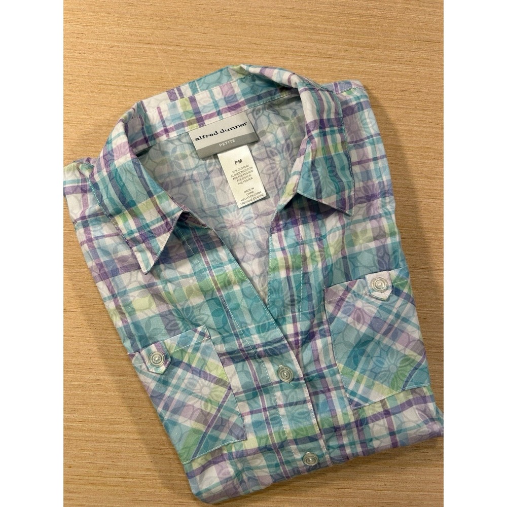 Alfred Dunner Plaid Shirt PM‎ Pastel Cottagecore Vintage Casual Top Grandmacore